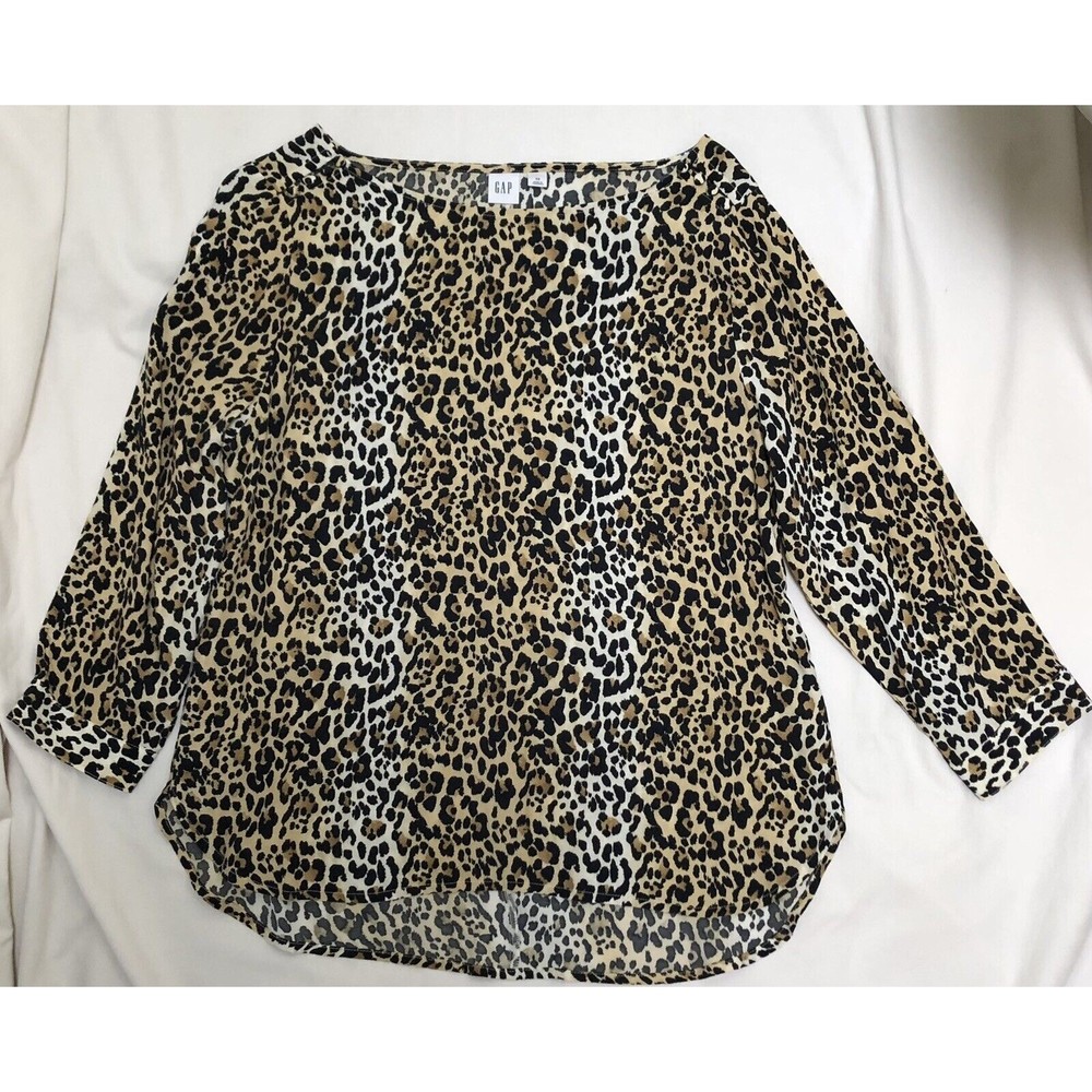 GAP Womens Leopard Print 3/4 Sleeve Oversized Blouse Size XS Extra Small